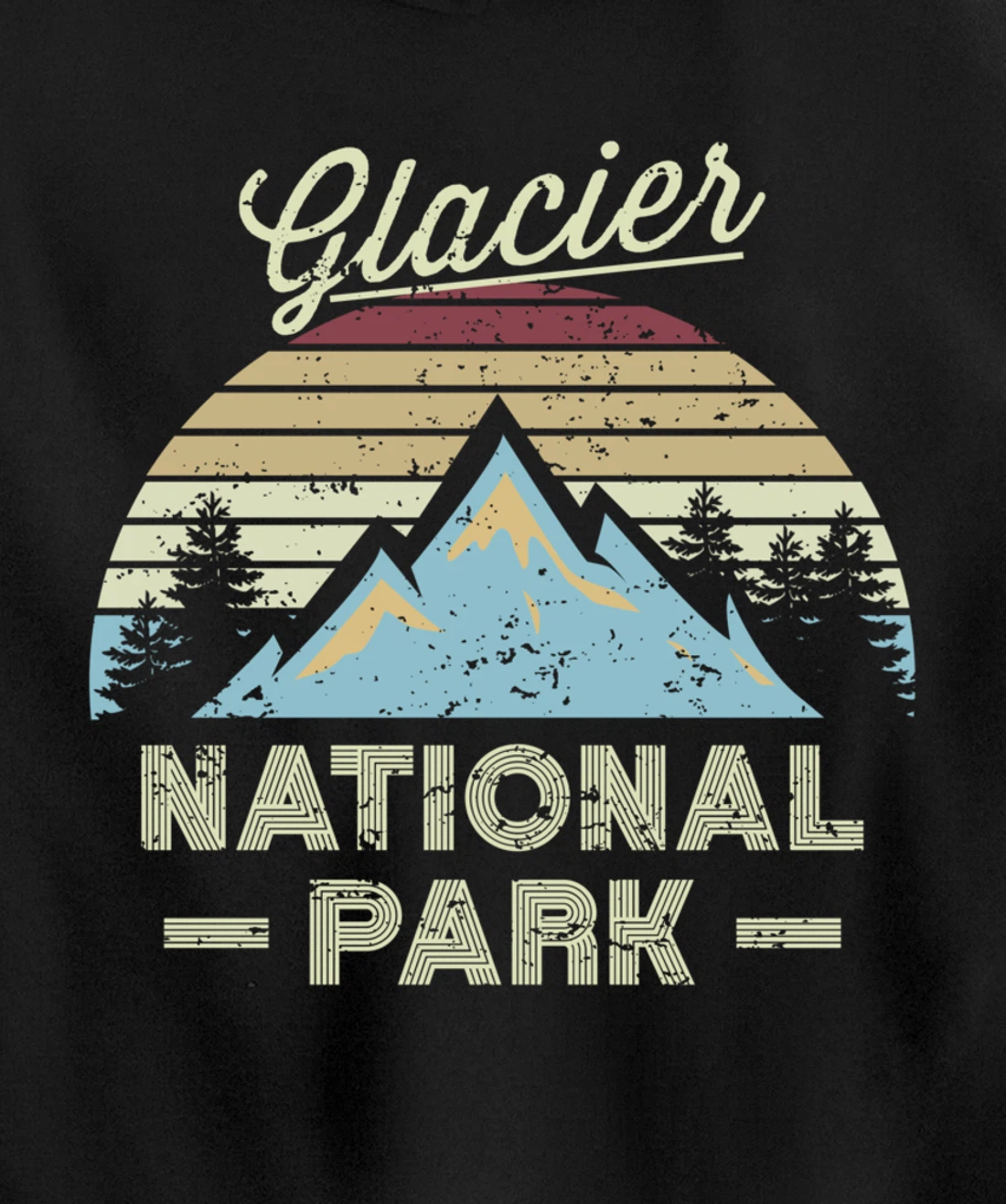 GLACIER NATIONAL PARK Vintage Sunset Love Hiking Camping Pullover Hoodie