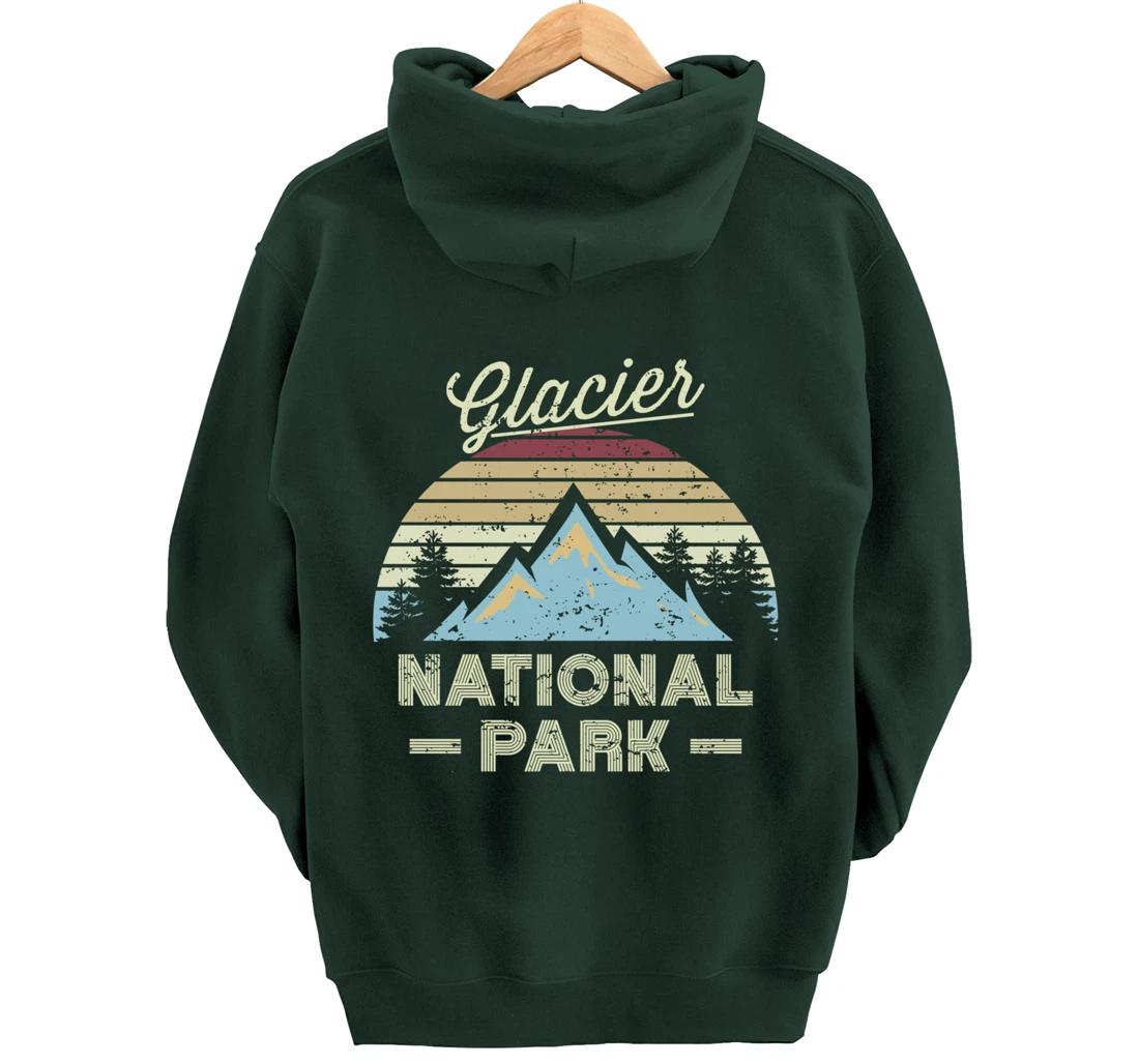 GLACIER NATIONAL PARK Vintage Sunset Love Hiking Camping Pullover Hoodie
