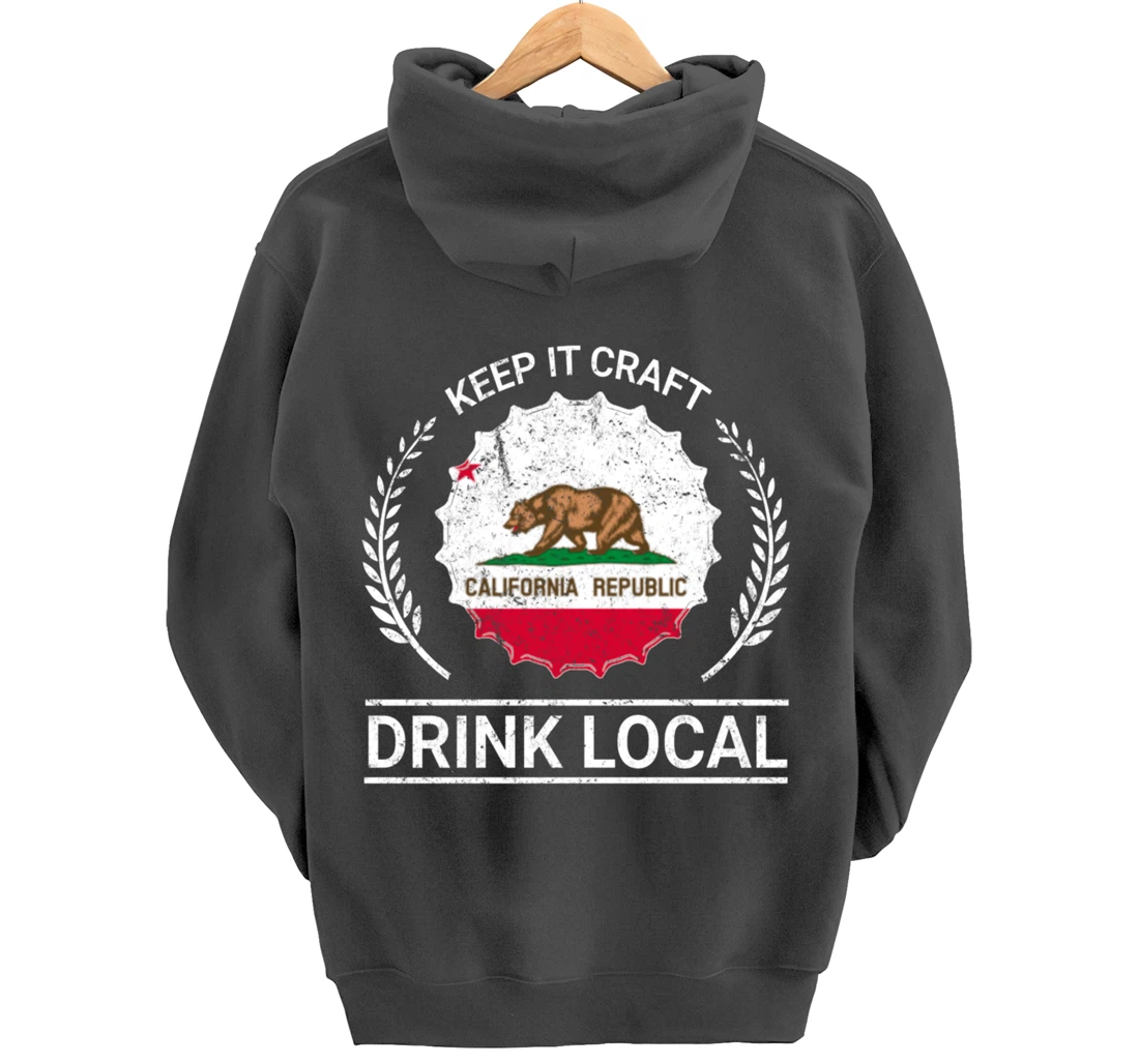 Drink Local California Vintage State Flag Beer Bottle Cap Pullover Hoodie