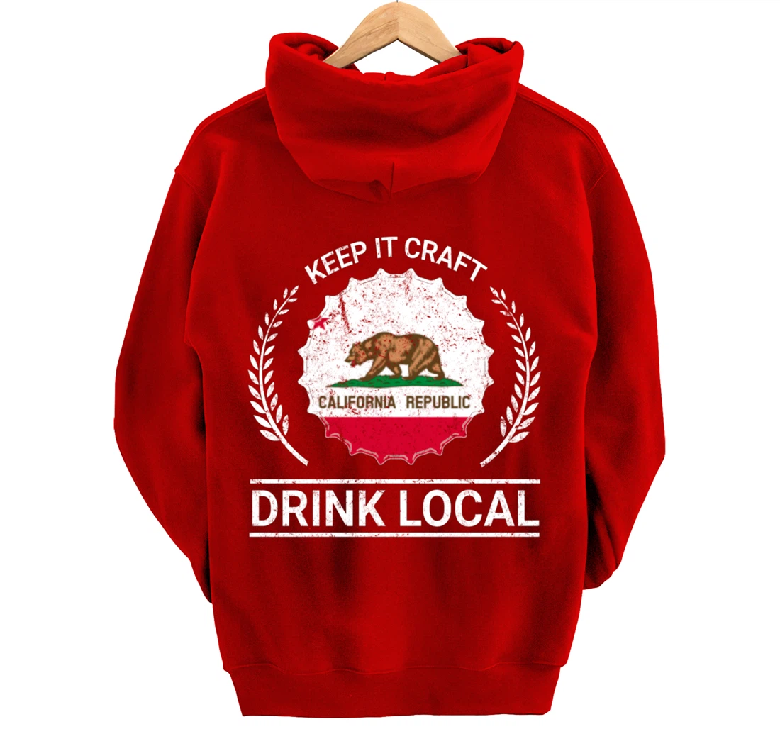 Drink Local California Vintage State Flag Beer Bottle Cap Pullover Hoodie