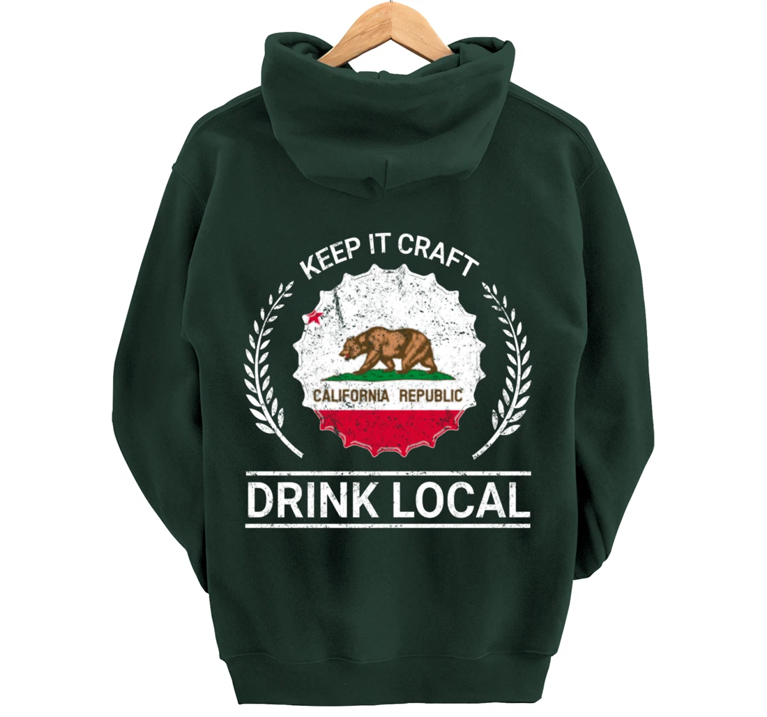 Drink Local California Vintage State Flag Beer Bottle Cap Pullover Hoodie