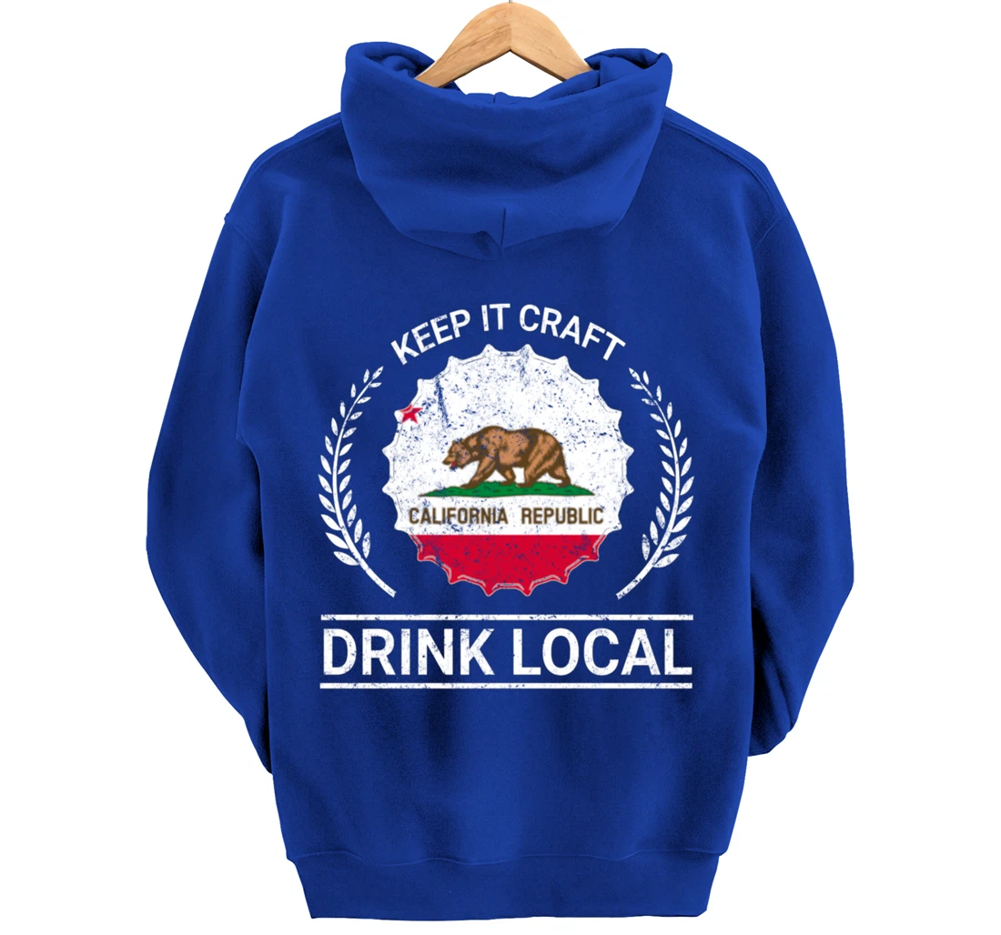 Drink Local California Vintage State Flag Beer Bottle Cap Pullover Hoodie