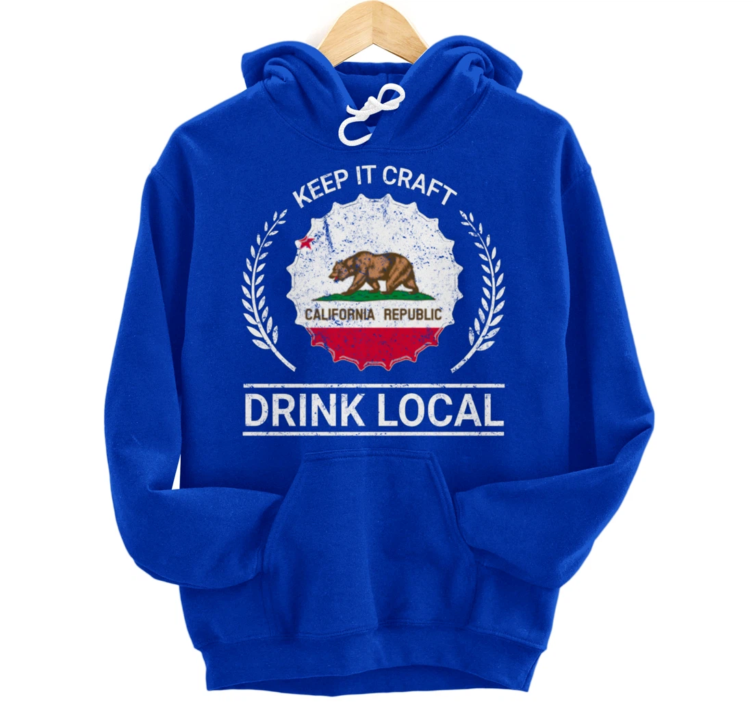 Drink Local California Vintage State Flag Beer Bottle Cap Pullover Hoodie