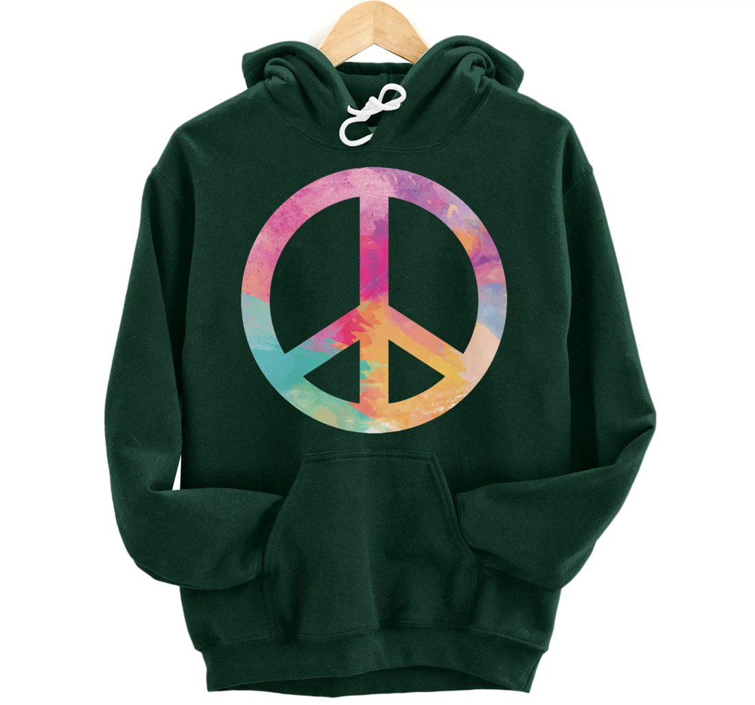 Cool Colorful Iconic Symbol Peace Sign Tie Dye Hippies Pullover Hoodie