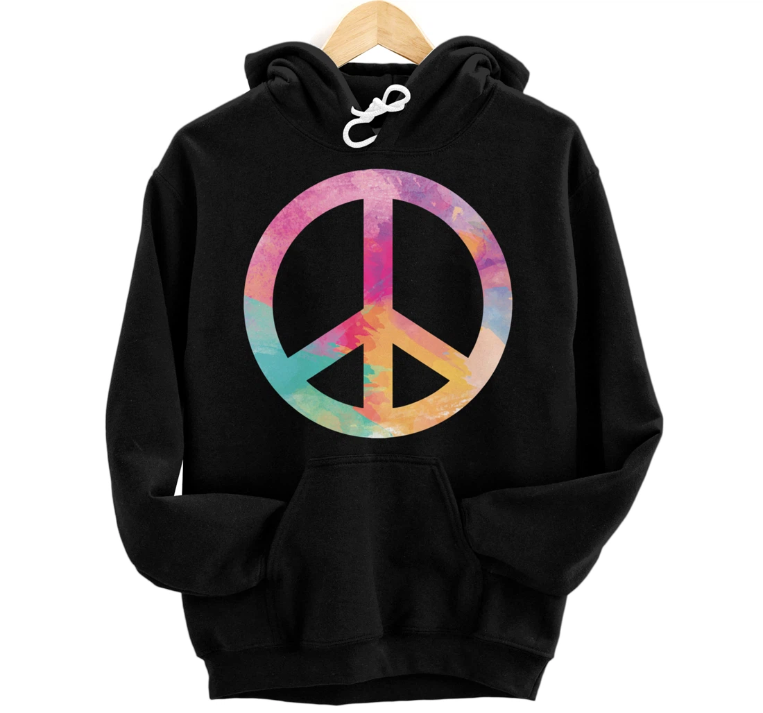Cool Colorful Iconic Symbol Peace Sign Tie Dye Hippies Pullover Hoodie