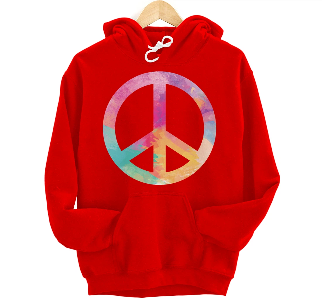 Cool Colorful Iconic Symbol Peace Sign Tie Dye Hippies Pullover Hoodie