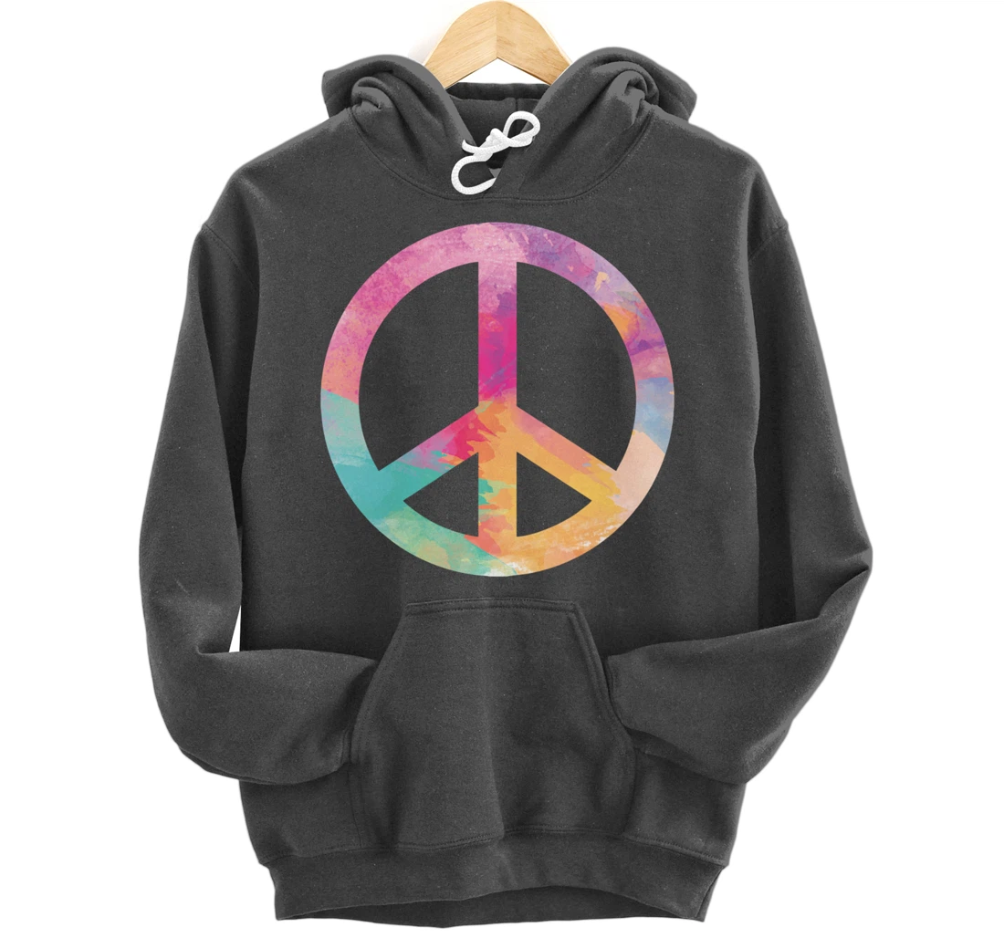 Cool Colorful Iconic Symbol Peace Sign Tie Dye Hippies Pullover Hoodie