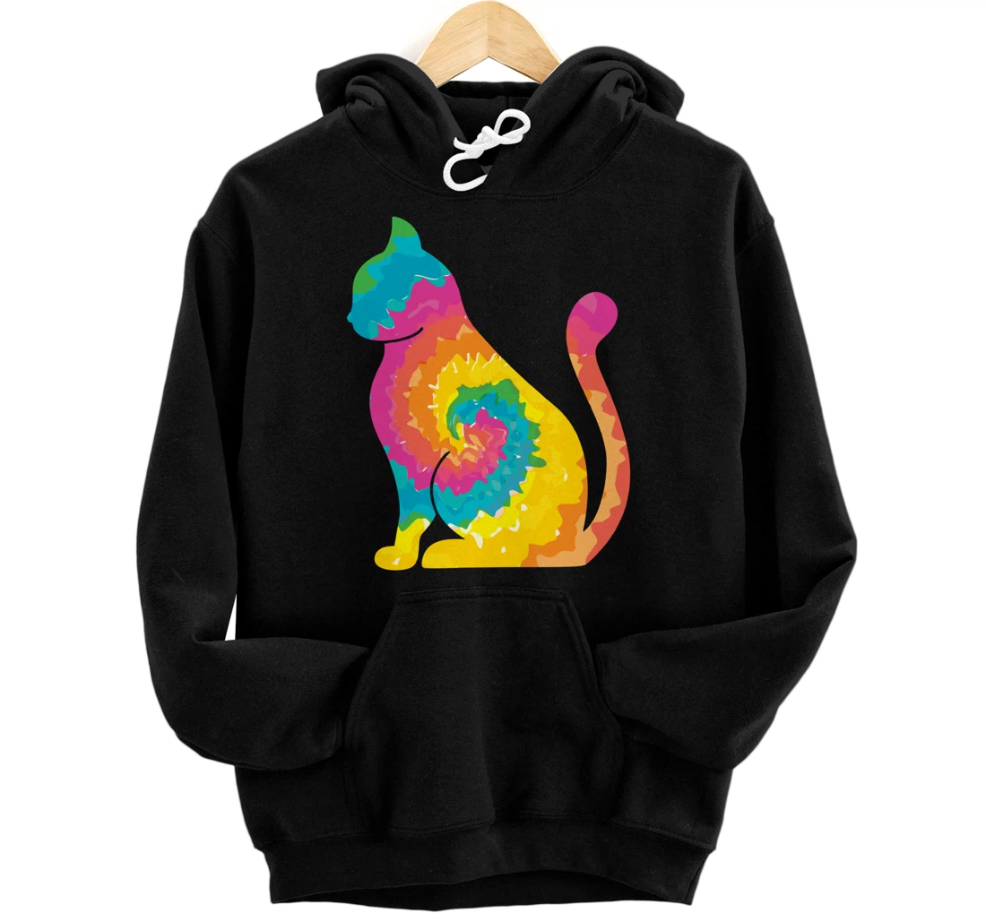 Funny Cat Tie Dye Rainbow Hippie Costume Hippy Themed Pullover Hoodie