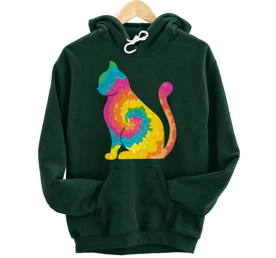 Funny Cat Tie Dye Rainbow Hippie Costume Hippy Themed Pullover Hoodie