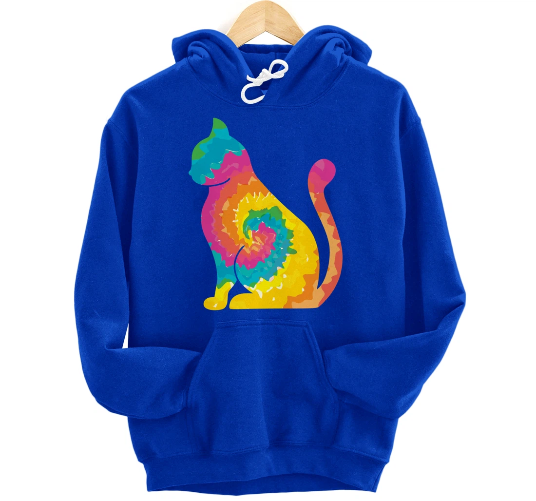 Funny Cat Tie Dye Rainbow Hippie Costume Hippy Themed Pullover Hoodie