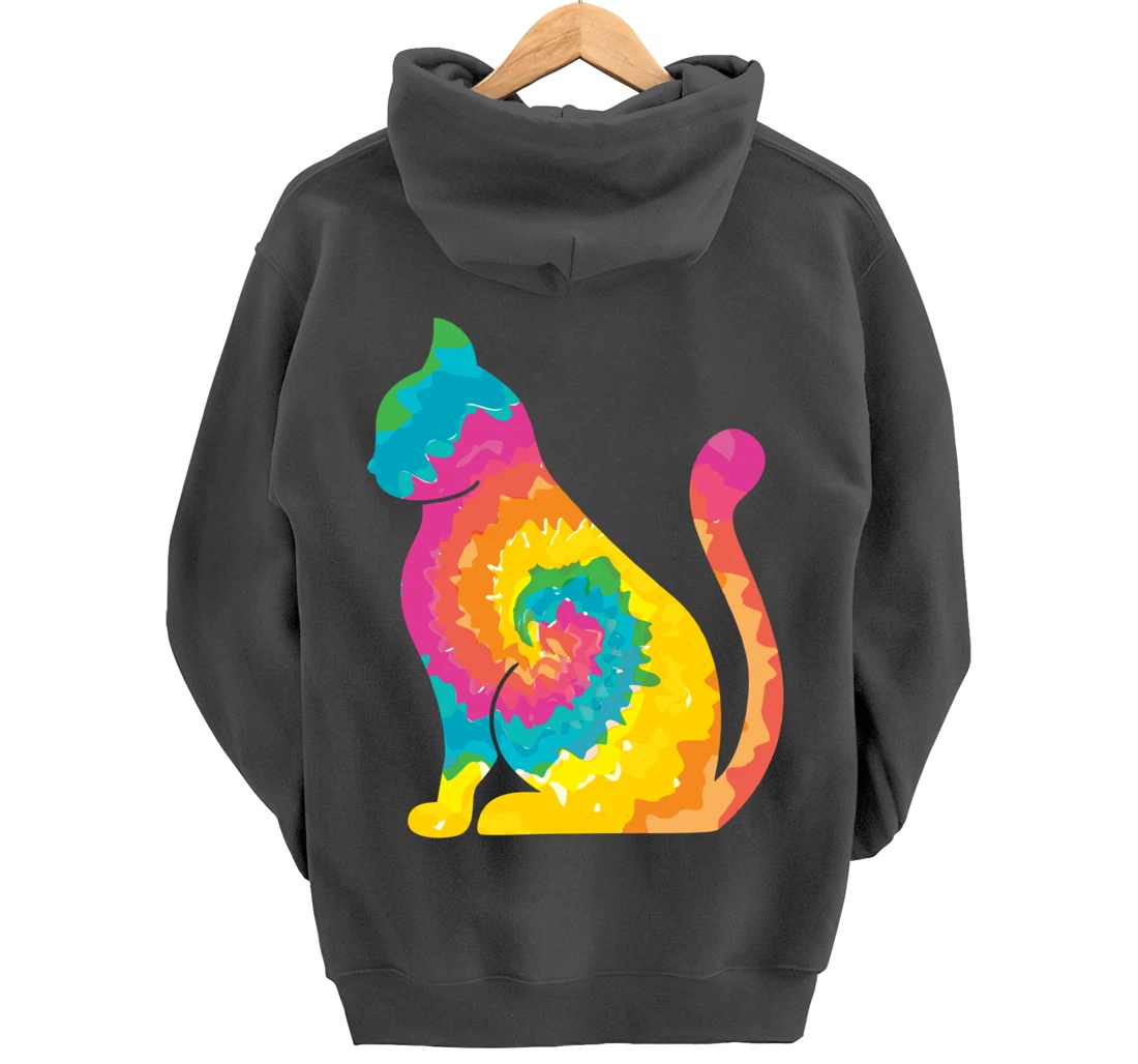 Funny Cat Tie Dye Rainbow Hippie Costume Hippy Themed Pullover Hoodie