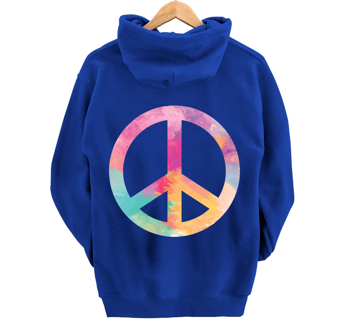 Cool Colorful Iconic Symbol Peace Sign Tie Dye Hippies Pullover Hoodie