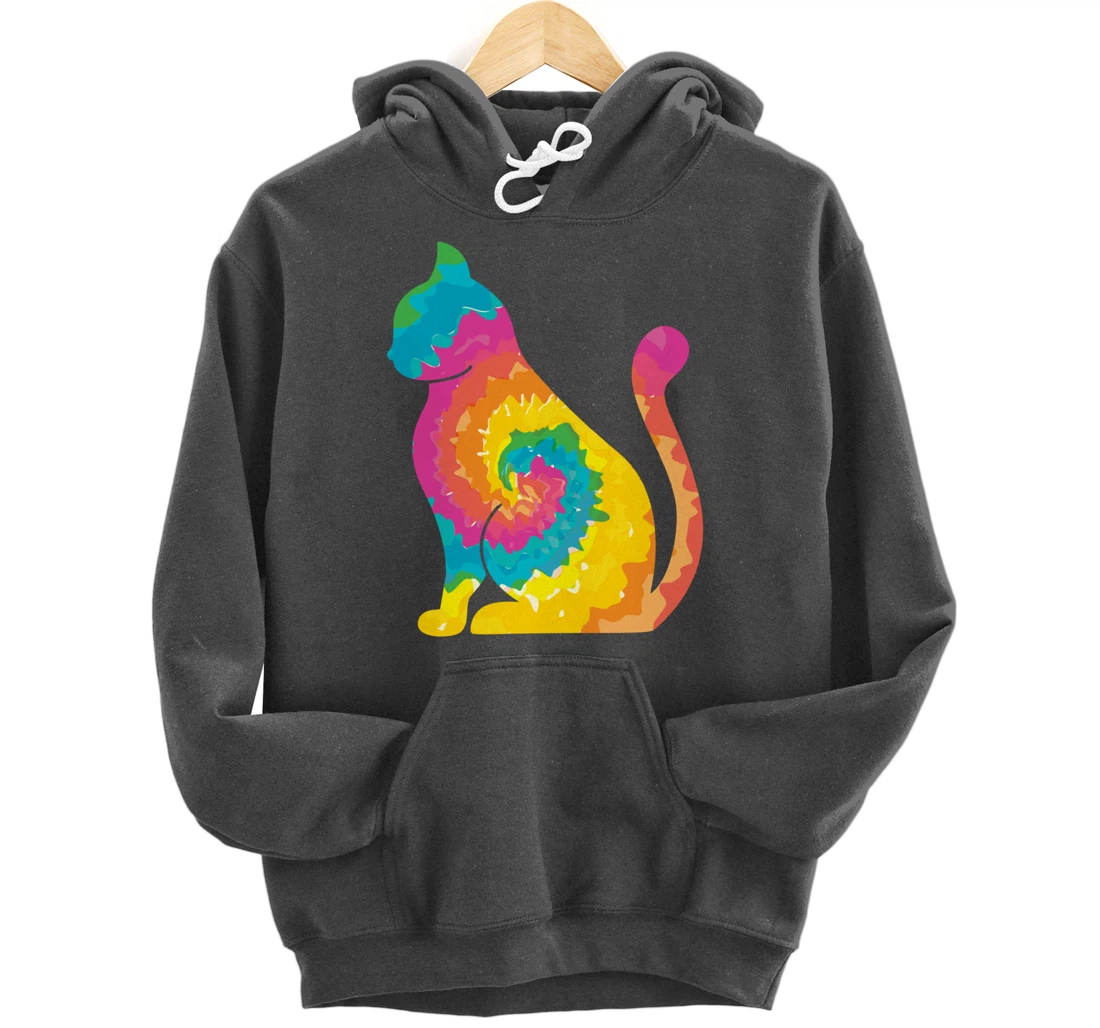 Funny Cat Tie Dye Rainbow Hippie Costume Hippy Themed Pullover Hoodie