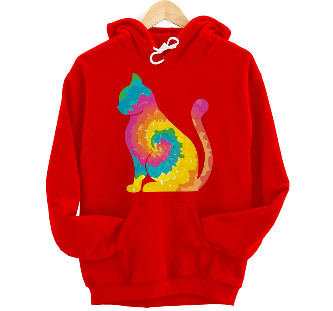 Funny Cat Tie Dye Rainbow Hippie Costume Hippy Themed Pullover Hoodie