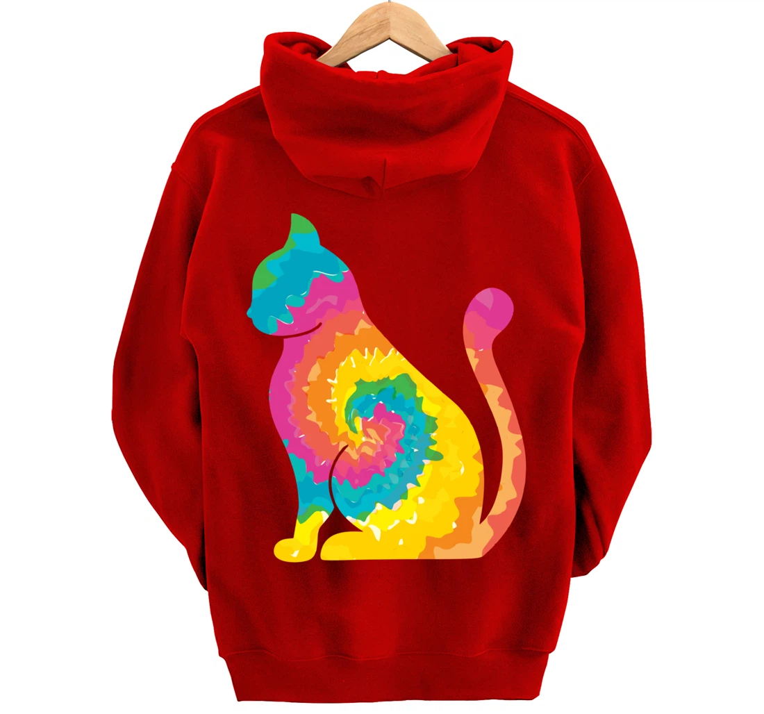 Funny Cat Tie Dye Rainbow Hippie Costume Hippy Themed Pullover Hoodie