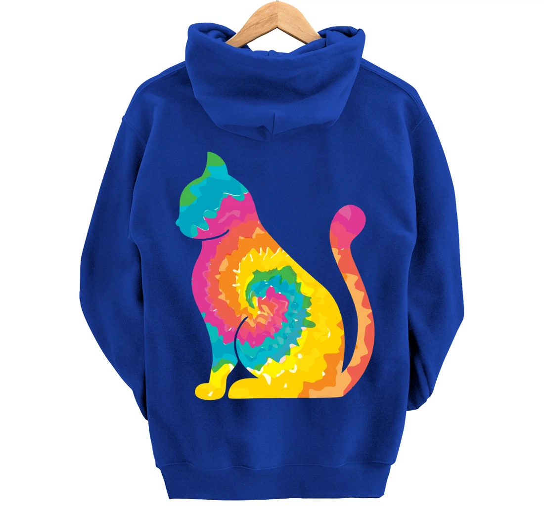 Funny Cat Tie Dye Rainbow Hippie Costume Hippy Themed Pullover Hoodie