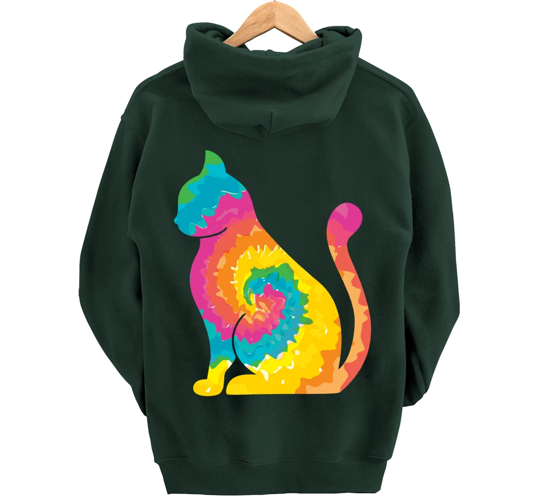 Funny Cat Tie Dye Rainbow Hippie Costume Hippy Themed Pullover Hoodie