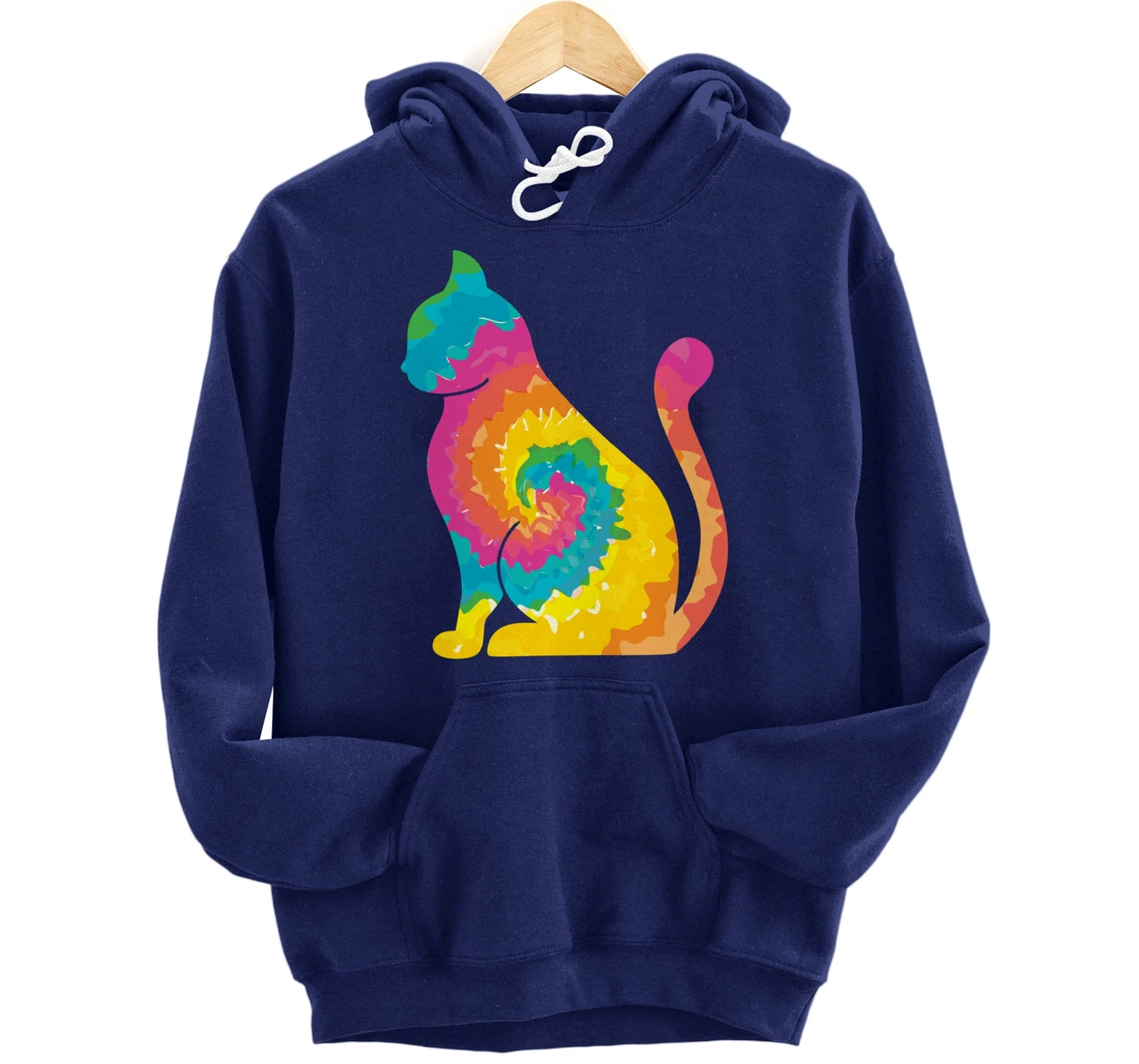 Funny Cat Tie Dye Rainbow Hippie Costume Hippy Themed Pullover Hoodie