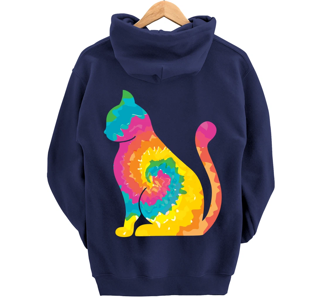 Funny Cat Tie Dye Rainbow Hippie Costume Hippy Themed Pullover Hoodie