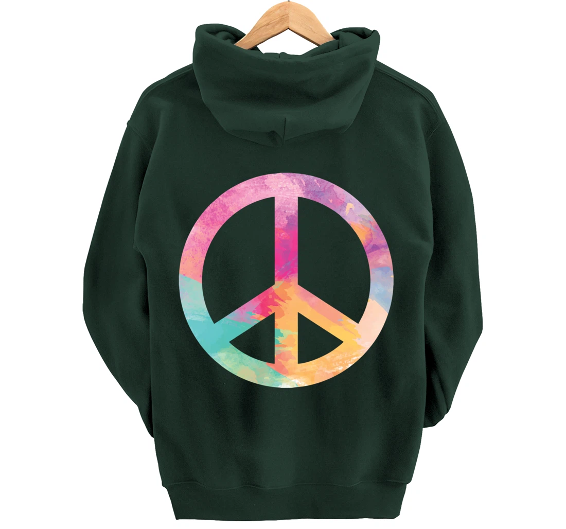 Cool Colorful Iconic Symbol Peace Sign Tie Dye Hippies Pullover Hoodie