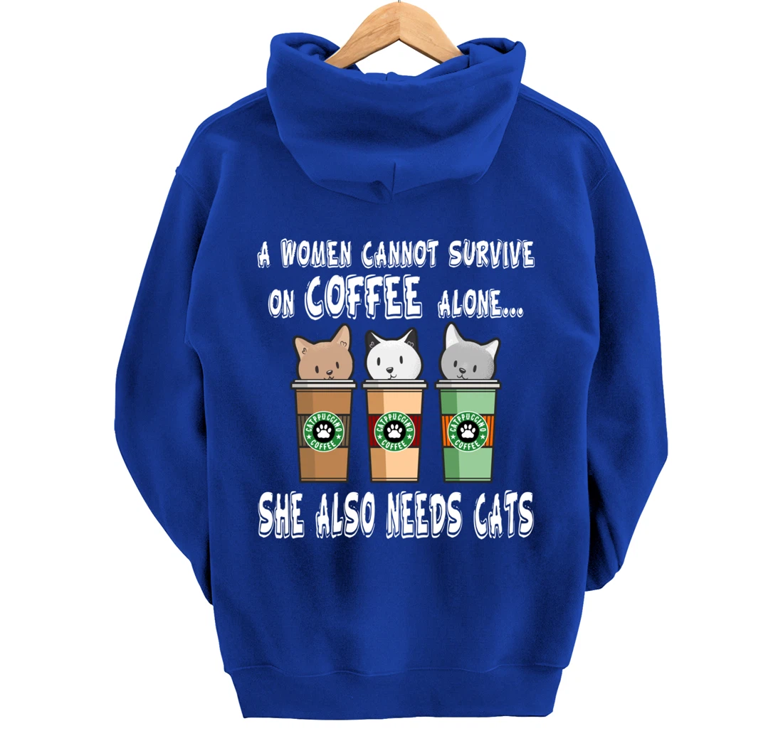 Funny Kitty Pet Owner Woman Needs Coffee & Cats Catpucchino Pullover Hoodie