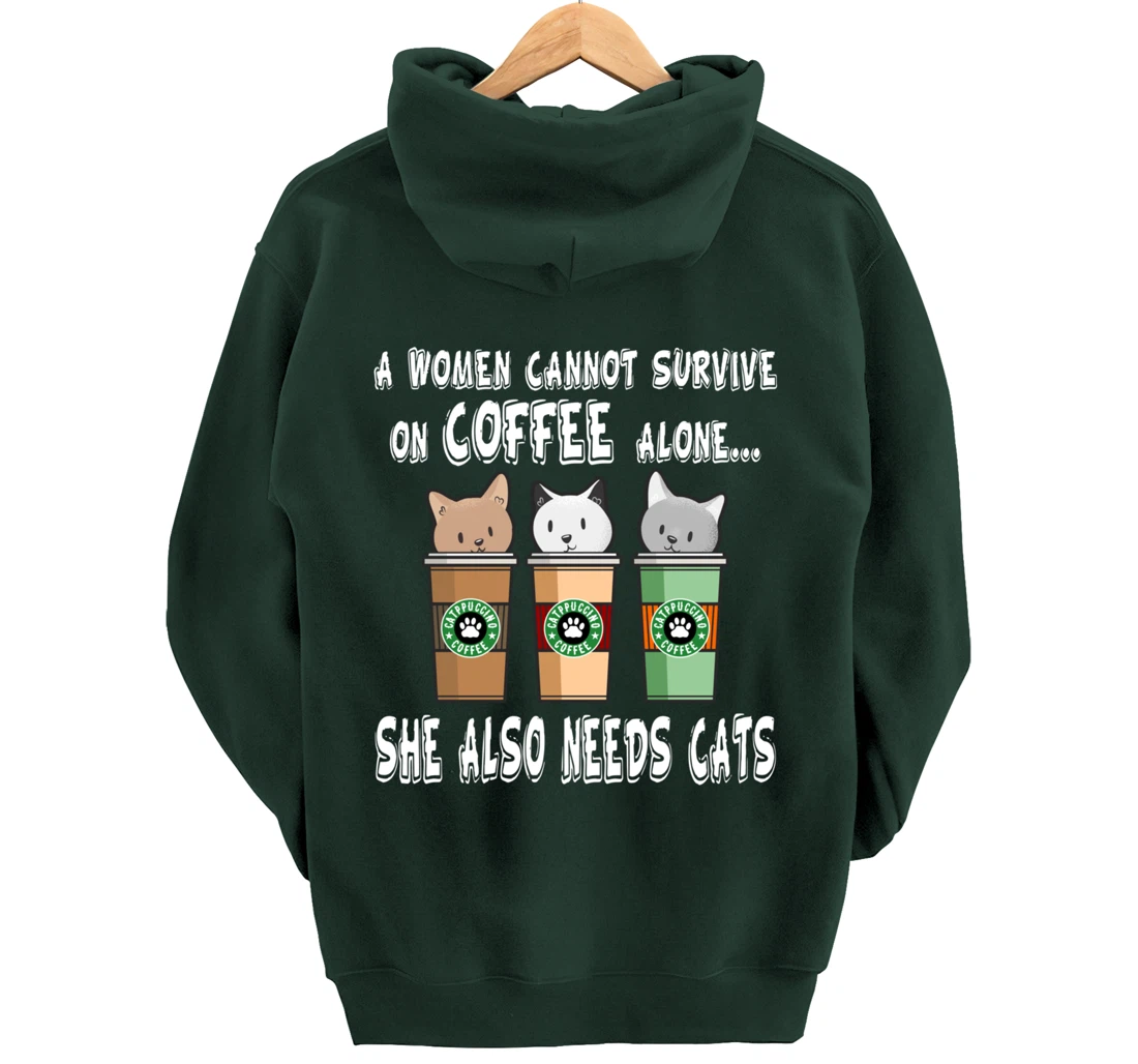 Funny Kitty Pet Owner Woman Needs Coffee & Cats Catpucchino Pullover Hoodie