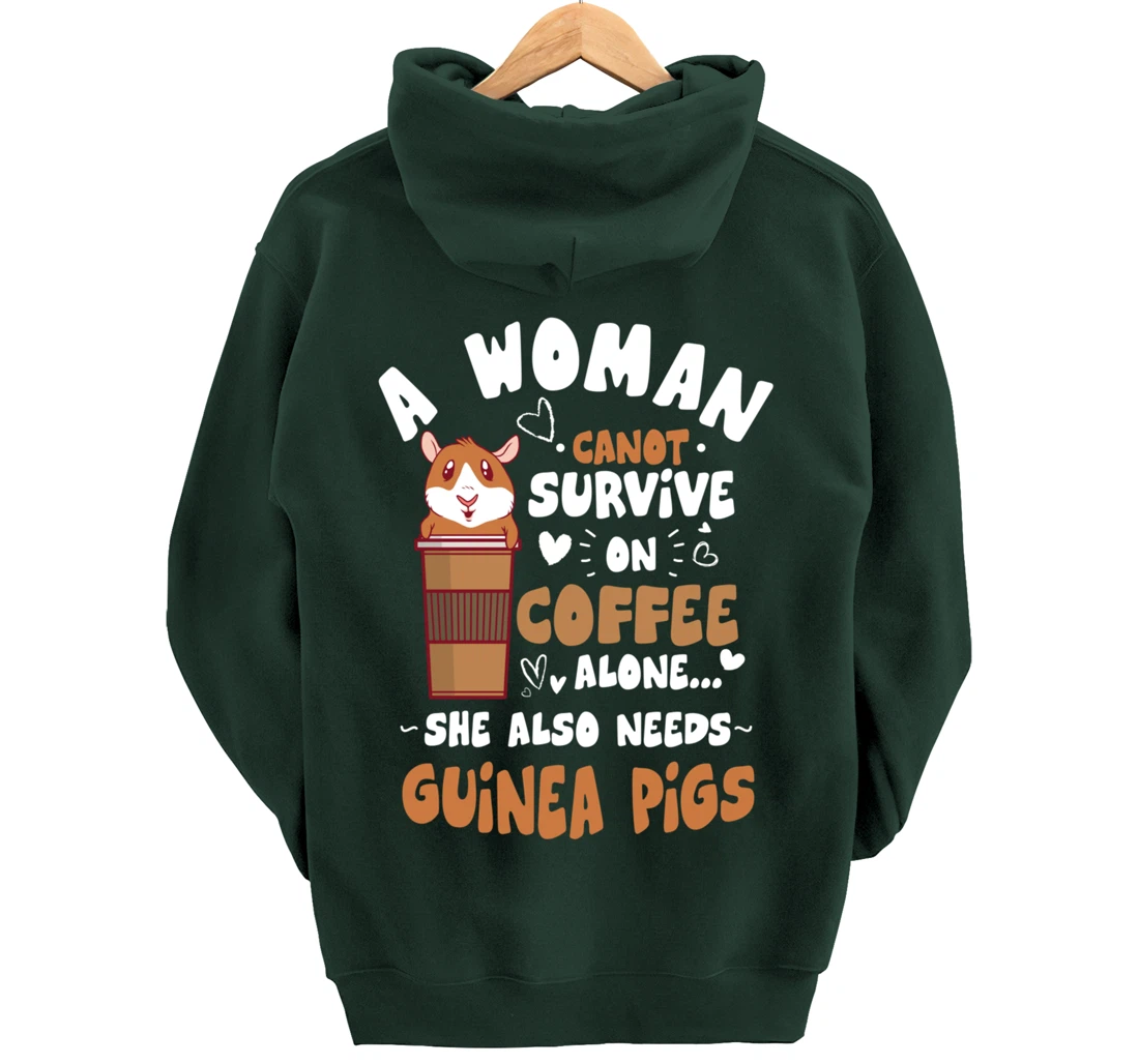 Woman Needs Coffee & Guinea Pigs Themed Funny Pet Owner Pullover Hoodie