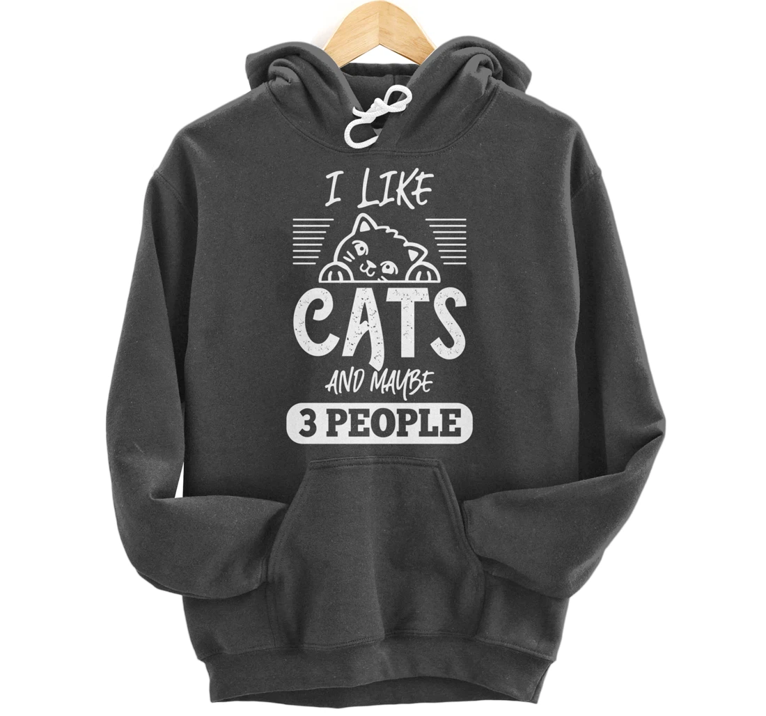 I Like Cats And Maybe 3 People Funny Cats Kittens Themed Pullover Hoodie
