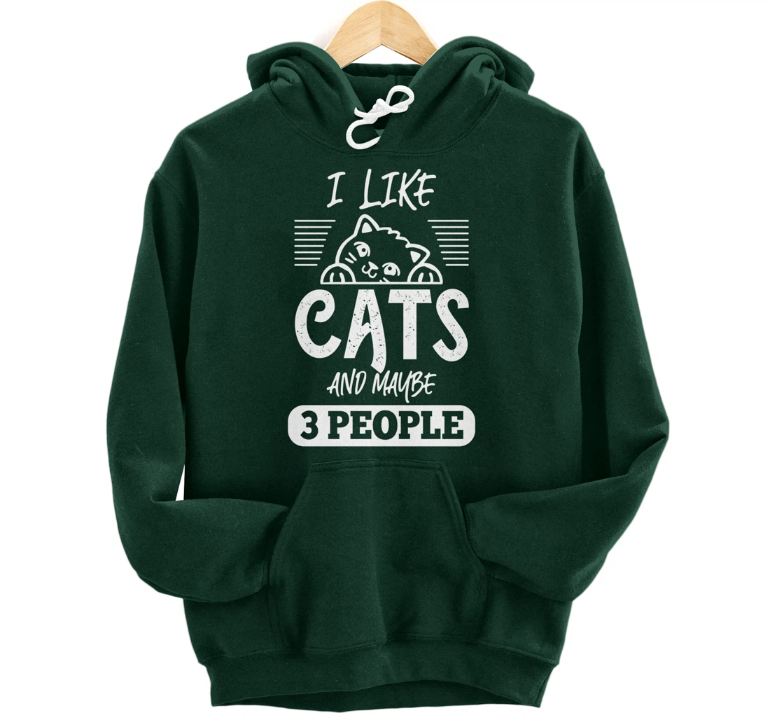 I Like Cats And Maybe 3 People Funny Cats Kittens Themed Pullover Hoodie