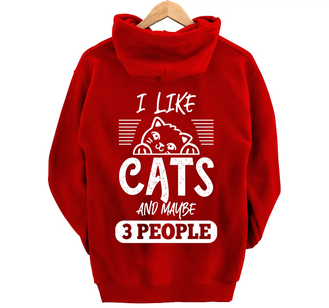 I Like Cats And Maybe 3 People Funny Cats Kittens Themed Pullover Hoodie