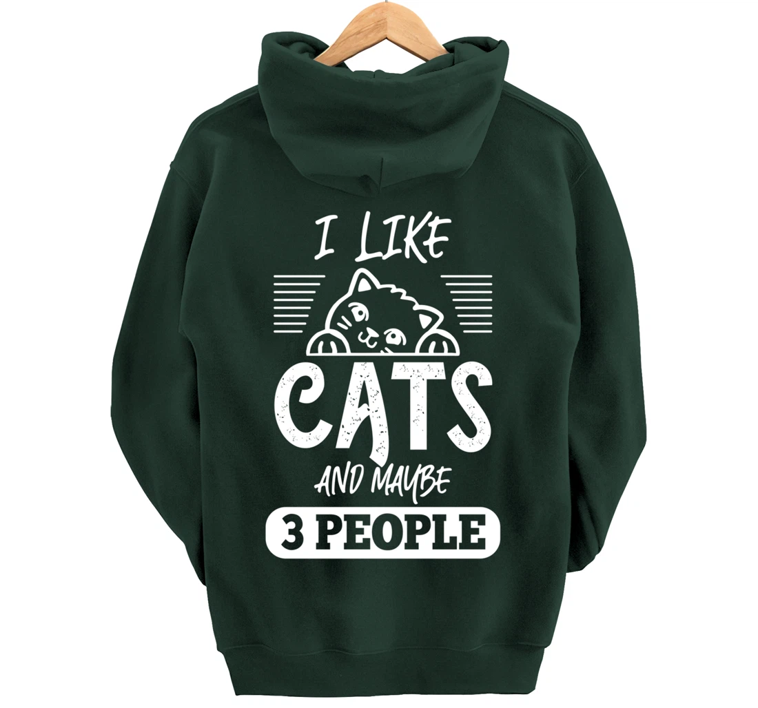 I Like Cats And Maybe 3 People Funny Cats Kittens Themed Pullover Hoodie