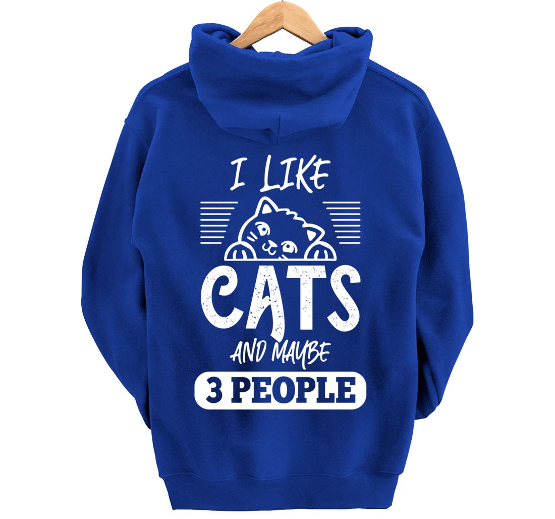 I Like Cats And Maybe 3 People Funny Cats Kittens Themed Pullover Hoodie
