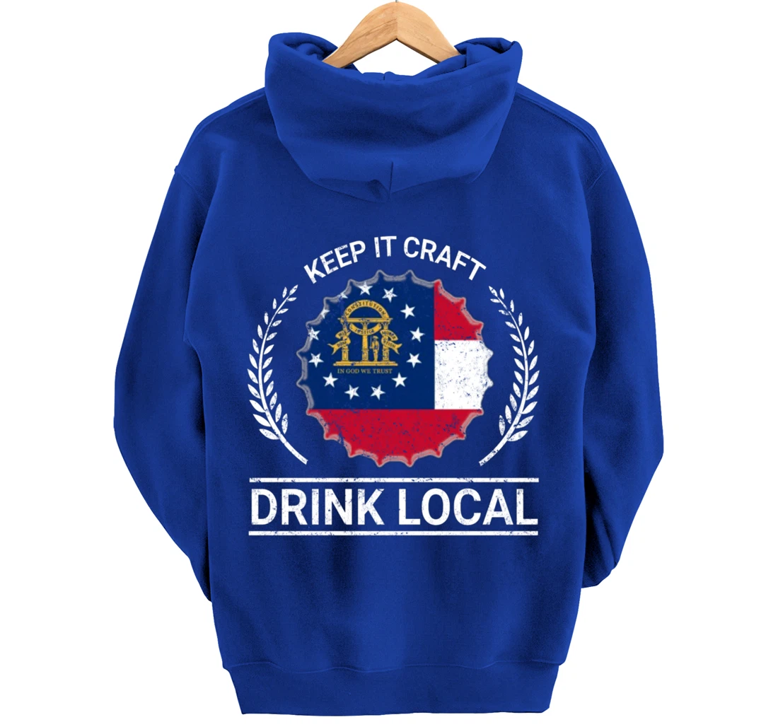 Drink Local Georgia Vintage State Flag Beer Bottle Cap Pullover Hoodie