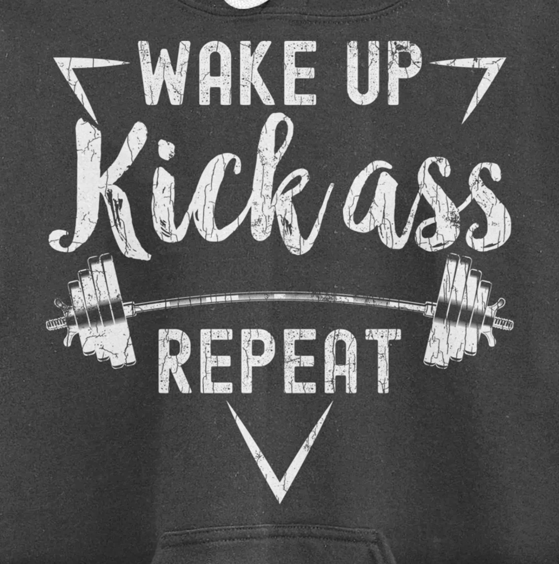 Wake Up Kick Ass Repeat Funny Gym Motivational Graphic Pullover Hoodie