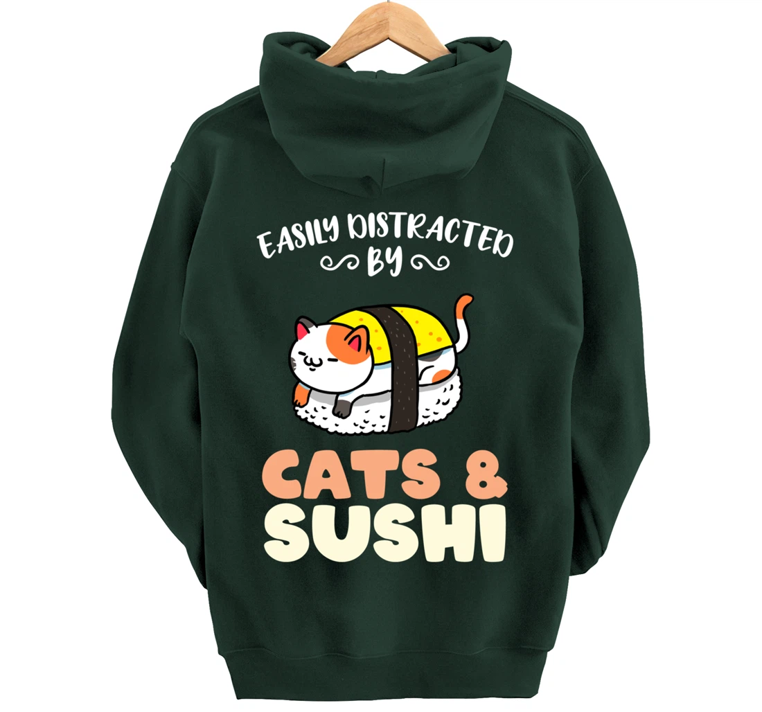 Easily Distracted By Cats And Sushi Pullover Hoodie