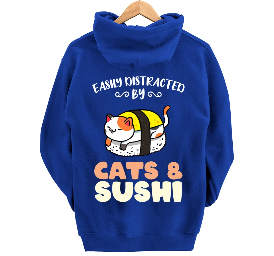 Easily Distracted By Cats And Sushi Pullover Hoodie