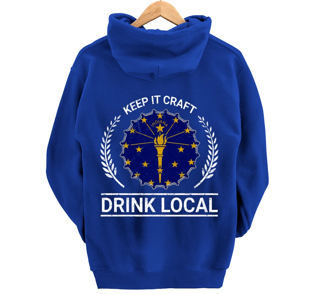 Drink Local Indiana Vintage State Flag Beer Bottle Cap Pullover Hoodie