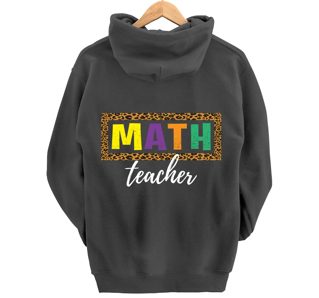 Student Back to School Supplies Leopard Math Teacher Pullover Hoodie