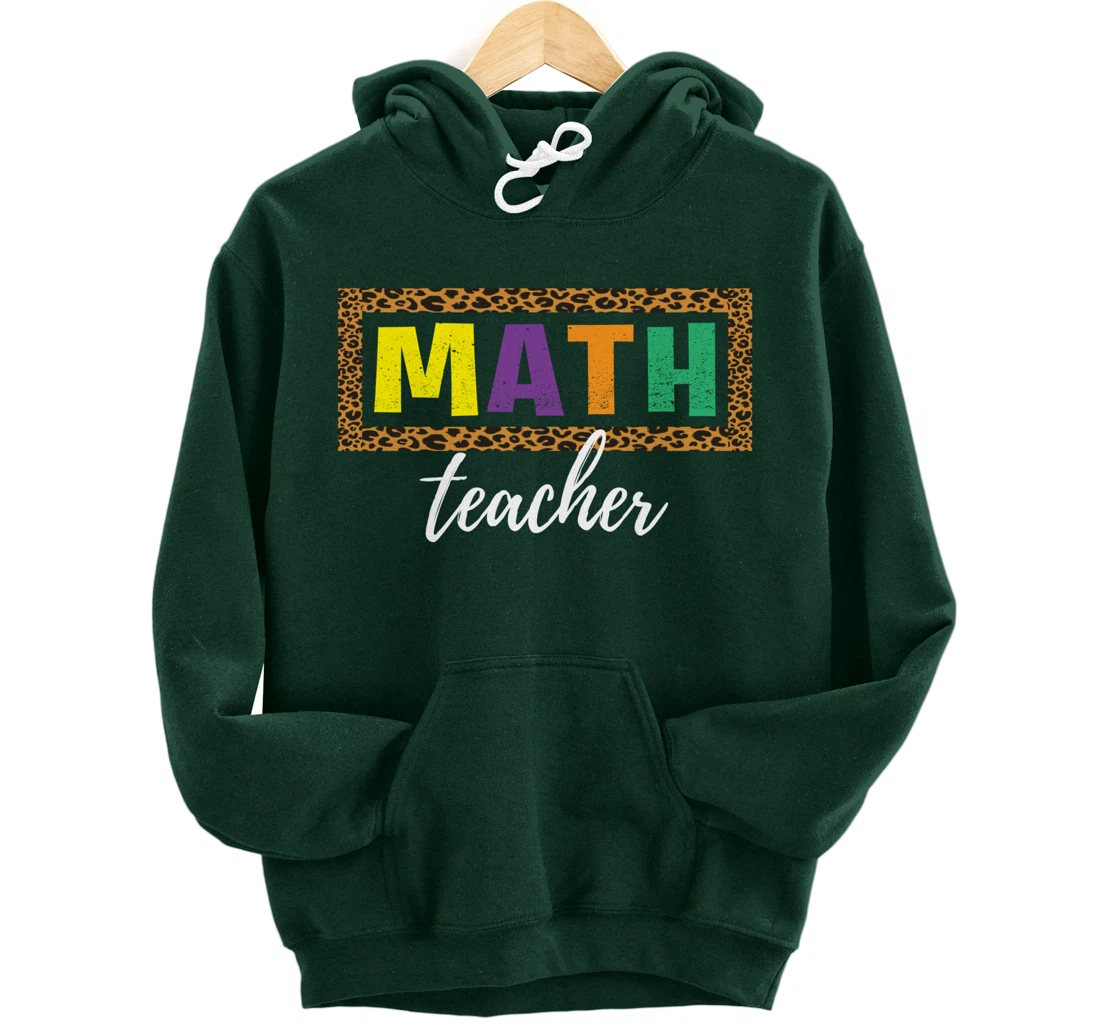 Student Back to School Supplies Leopard Math Teacher Pullover Hoodie