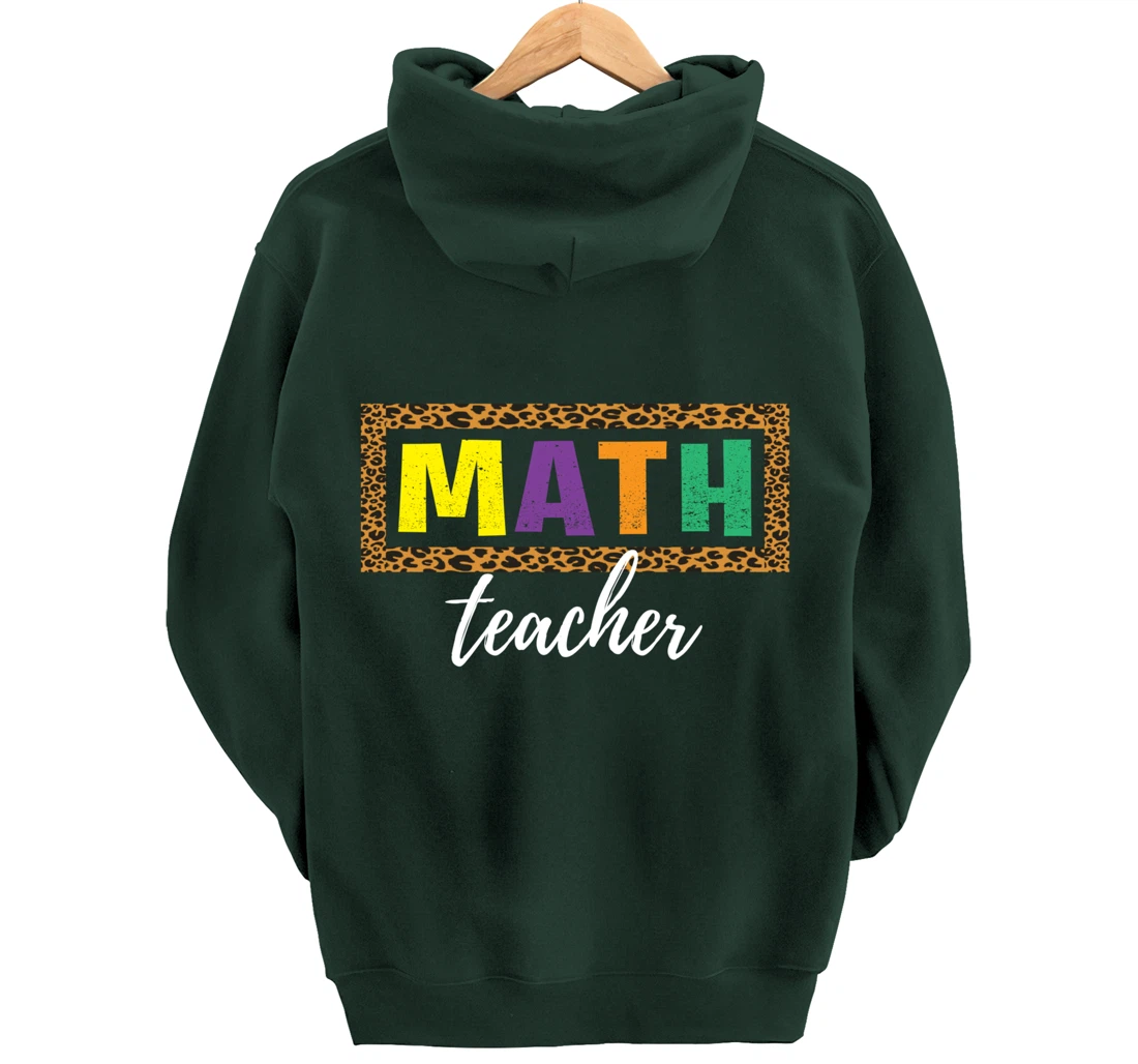 Student Back to School Supplies Leopard Math Teacher Pullover Hoodie