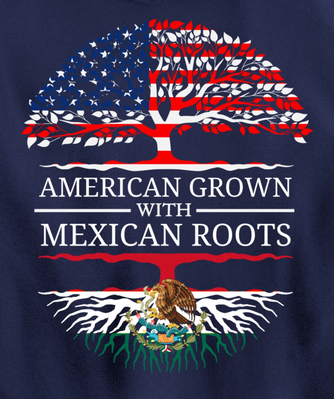 American Grown With Mexican Roots USA Flag Vintage Heritage Pullover Hoodie
