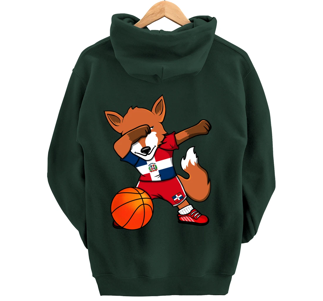 Dabbing Fox Dominican Republic Basketball Fans Jersey Sport Pullover Hoodie
