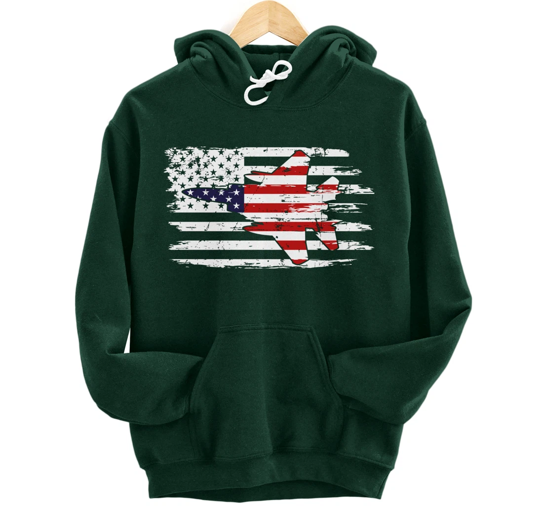 USA F-15 Jet Fighter Airplane Patriotic American Flag Pullover Hoodie