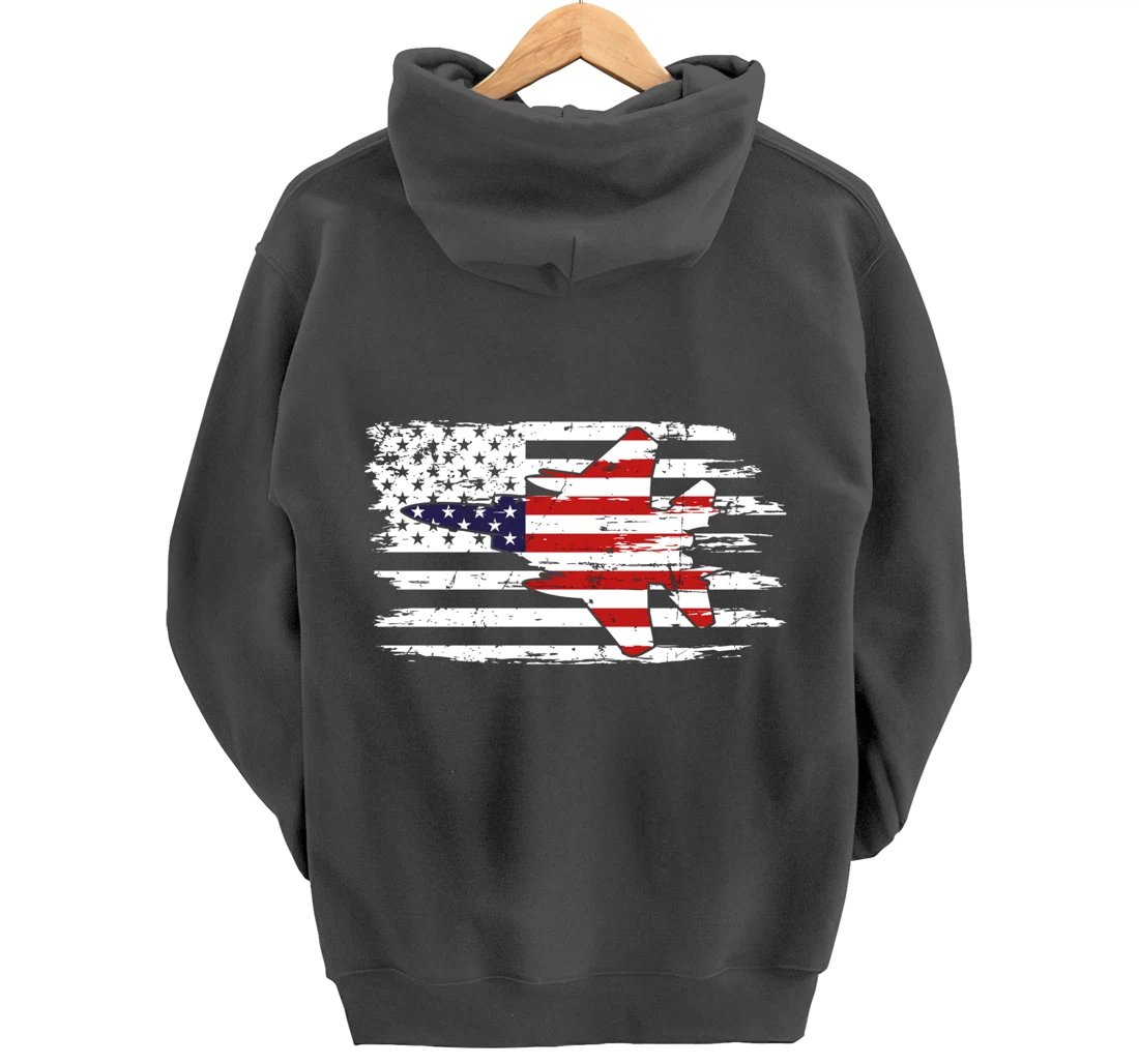USA F-15 Jet Fighter Airplane Patriotic American Flag Pullover Hoodie