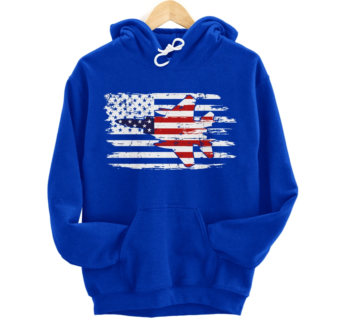 USA F-15 Jet Fighter Airplane Patriotic American Flag Pullover Hoodie