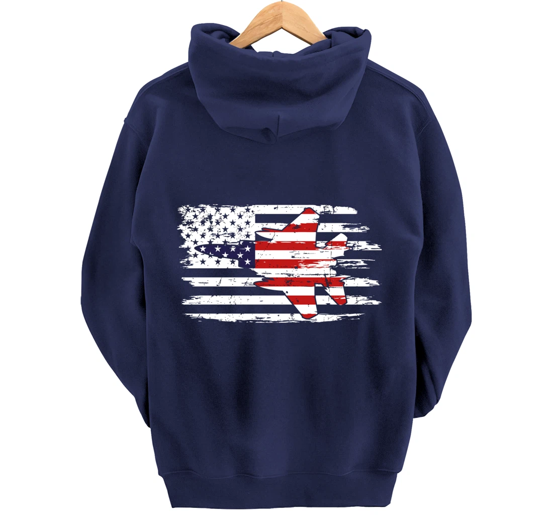 USA F-15 Jet Fighter Airplane Patriotic American Flag Pullover Hoodie