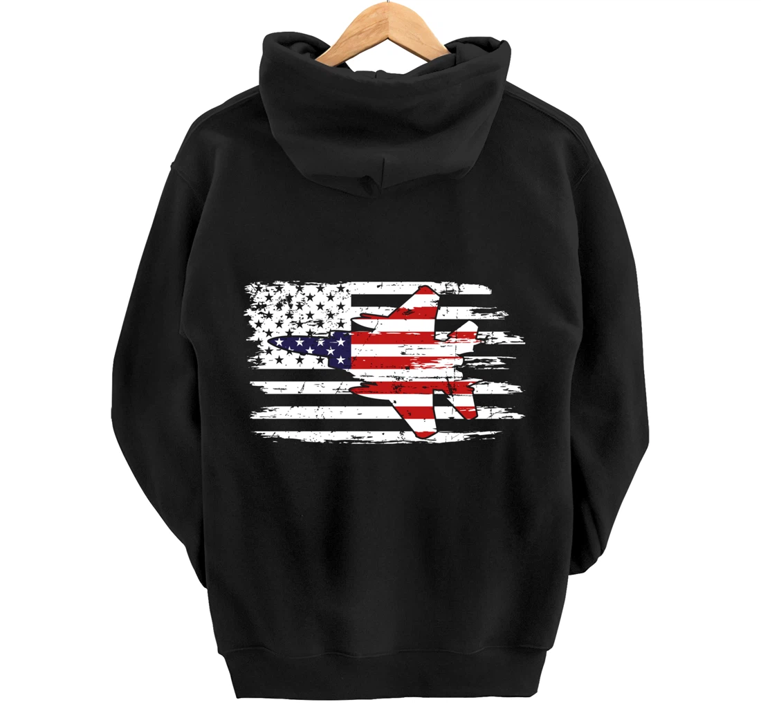USA F-15 Jet Fighter Airplane Patriotic American Flag Pullover Hoodie