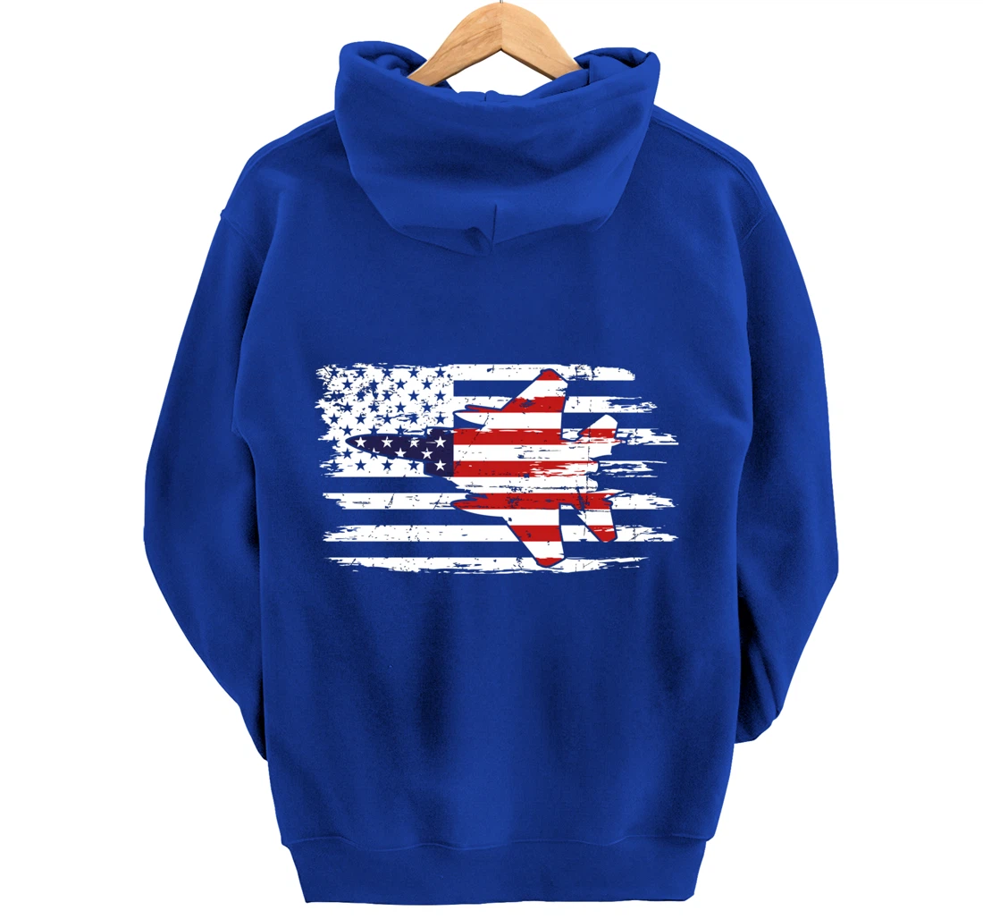 USA F-15 Jet Fighter Airplane Patriotic American Flag Pullover Hoodie