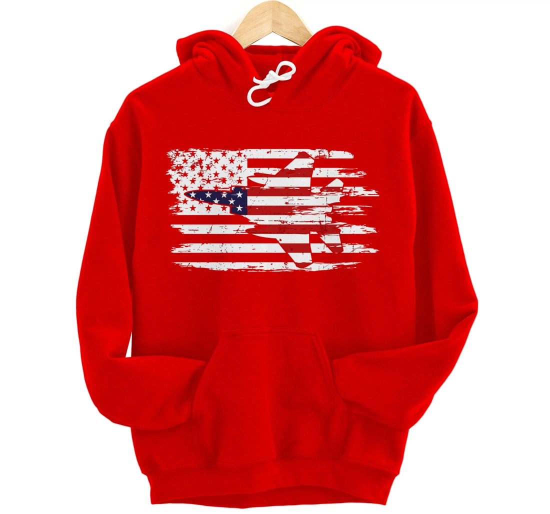 USA F-15 Jet Fighter Airplane Patriotic American Flag Pullover Hoodie