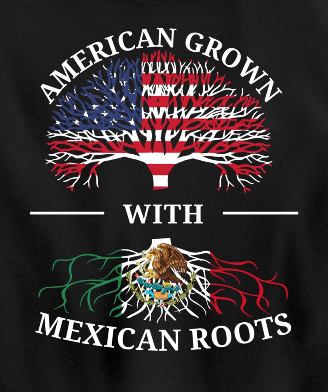 American Grown With Mexican Roots USA Flag Vintage Heritage Pullover Hoodie